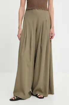 Answear Lab pantaloni culoarea verde, lat, high waist imagine