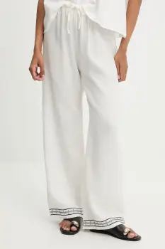 Answear Lab pantaloni de bumbac culoarea alb, drept, high waist imagine