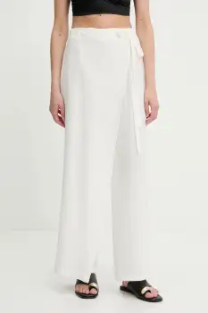 Answear Lab pantaloni de bumbac culoarea alb, lat, high waist imagine