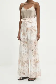 Answear Lab pantaloni de bumbac culoarea bej, lat, high waist imagine