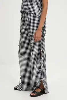 Answear Lab pantaloni de bumbac culoarea negru, drept, high waist imagine