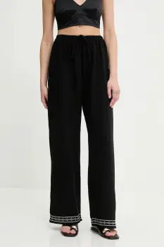 Answear Lab pantaloni de bumbac culoarea negru, drept, high waist imagine