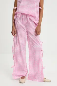 Answear Lab pantaloni de bumbac culoarea roz, drept, high waist imagine