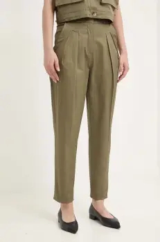 Answear Lab pantaloni de bumbac culoarea verde, drept, high waist imagine