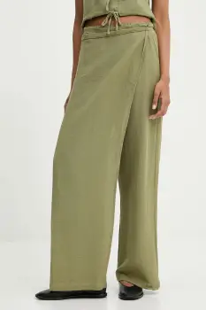 Answear Lab pantaloni de bumbac culoarea verde, lat, high waist imagine