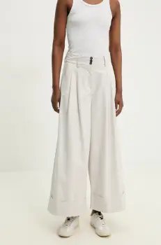 Answear Lab pantaloni de bumbac femei, culoarea alb, drept, high waist imagine