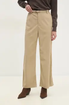 Answear Lab pantaloni de catifea cord culoarea bej, lat, high waist imagine