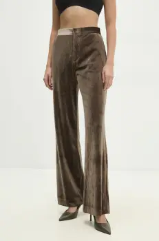 Answear Lab pantaloni de catifea culoarea bej, drept, high waist imagine