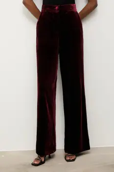 Answear.LAB pantaloni de catifea culoarea bordo, lat, high waist imagine