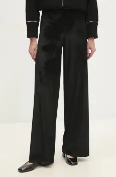 Answear Lab pantaloni de catifea culoarea negru, lat, high waist imagine