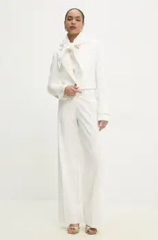 Answear Lab pantaloni de costum largi culoarea alb, drept, high waist imagine