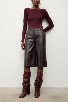 Answear.LAB pantaloni de piele culoarea bordo, lat, high waist imagine