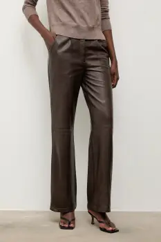 Answear.LAB pantaloni de piele culoarea maro, lat, high waist imagine