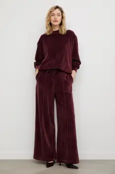 Answear.LAB pantaloni de trening din velur culoarea bordo, neted imagine