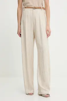 Answear Lab pantaloni din amestec de in culoarea bej, lat, high waist imagine