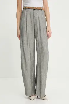 Answear Lab pantaloni din amestec de in culoarea gri, lat, high waist imagine