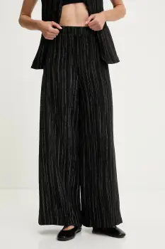 Answear Lab pantaloni din amestec de in culoarea negru, lat, high waist imagine