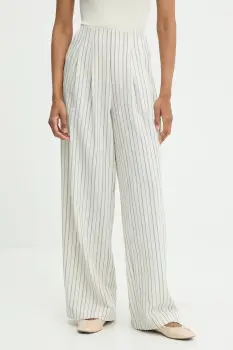 Answear.LAB pantaloni din in culoarea alb, lat, high waist imagine