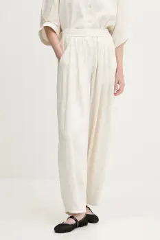 Answear Lab pantaloni din in culoarea bej, drept, high waist imagine