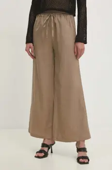 Answear Lab pantaloni din in culoarea bej, lat, high waist imagine
