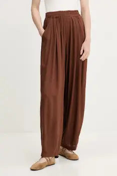 Answear Lab pantaloni din in culoarea maro, drept, high waist imagine