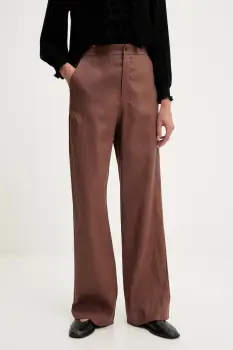 Answear Lab pantaloni din in culoarea maro, lat, high waist imagine