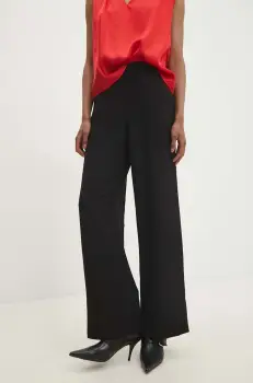 Answear Lab pantaloni din in culoarea negru, drept, high waist imagine