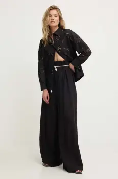 Answear Lab pantaloni din in culoarea negru, drept, high waist imagine