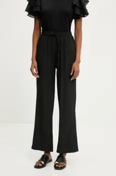 Answear Lab pantaloni din in culoarea negru, lat, high waist imagine