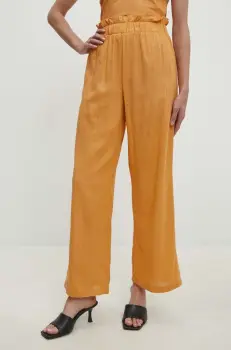 Answear Lab pantaloni din in culoarea portocaliu, drept, high waist imagine