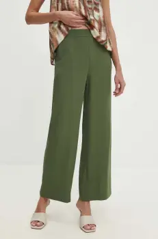 Answear Lab pantaloni din in culoarea verde, drept, high waist imagine