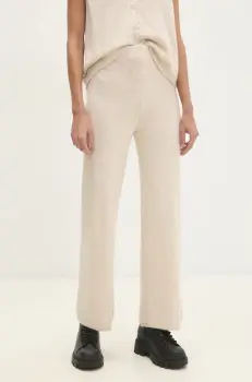 Answear Lab pantaloni din lana culoarea bej, drept, high waist imagine