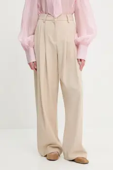 Answear Lab pantaloni din lana culoarea bej, lat, high waist imagine