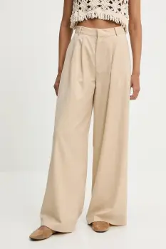 Answear Lab pantaloni din lana culoarea bej, lat, high waist imagine