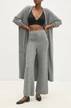 Answear Lab pantaloni din lana culoarea gri, drept, high waist imagine