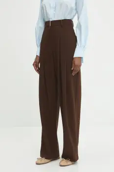 Answear Lab pantaloni din lana culoarea maro, lat, high waist imagine