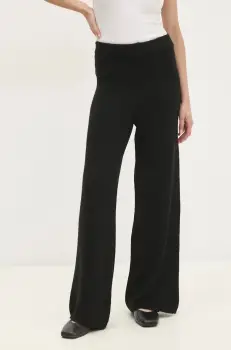 Answear Lab pantaloni din lana culoarea negru, drept, high waist imagine