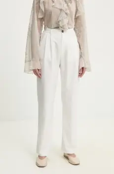 Answear Lab pantaloni femei, culoarea alb, drept, high waist imagine