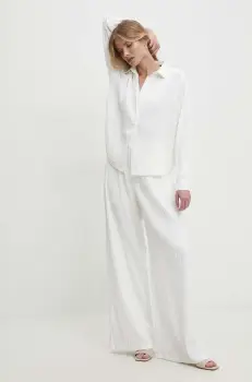 Answear Lab pantaloni femei, culoarea alb, lat, high waist imagine