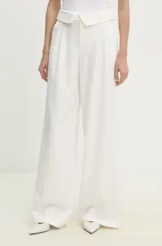 Answear Lab pantaloni femei, culoarea alb, lat, high waist imagine