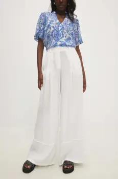 Answear Lab pantaloni femei, culoarea alb, lat, high waist imagine