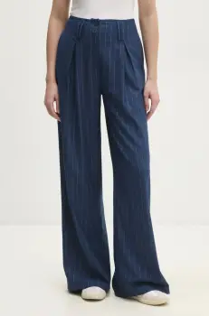 Answear Lab pantaloni femei, culoarea albastru marin, drept, high waist imagine