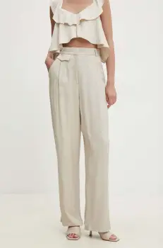 Answear Lab pantaloni femei, culoarea bej, drept, high waist imagine