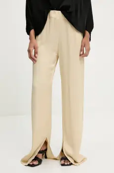 Answear Lab pantaloni femei, culoarea bej, drept, high waist imagine