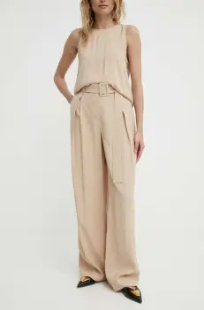 Answear Lab pantaloni femei, culoarea bej, drept, high waist imagine