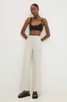 Answear Lab pantaloni femei, culoarea bej, drept, high waist imagine