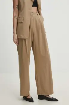 Answear Lab pantaloni femei, culoarea bej, drept, high waist imagine
