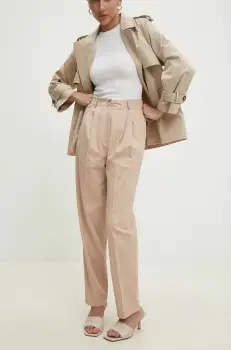 Answear Lab pantaloni femei, culoarea bej, drept, high waist imagine