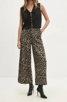 Answear Lab pantaloni femei, culoarea bej, drept, high waist imagine