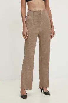 Answear Lab pantaloni femei, culoarea bej, drept, high waist imagine